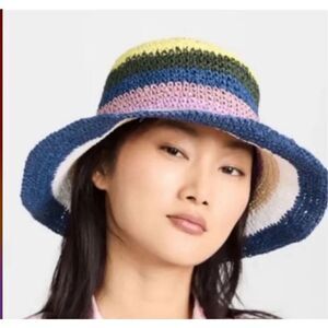 Hat Attack Remi Multi Colored Bucket Hat Navy Stripe Revolove Boho Nwt